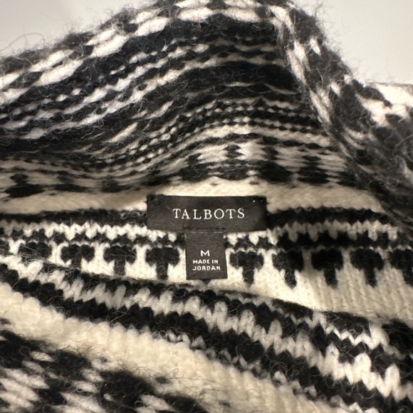 Talbots Black White Striped Mock Neck Sweater Women’s Size M Cozy Winter Knit - Picture 2 of 7